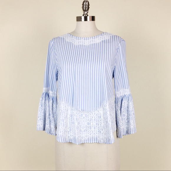 Zara Tops - Zara Striped Lace Bell Sleeve Blouse Top NWT